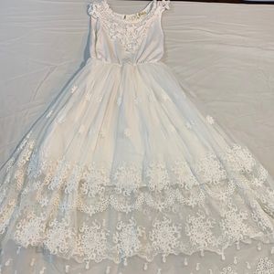 Bow Dream Cream Ivory Sleeves/Sleveless Vintage Lace Flower Girl Dress